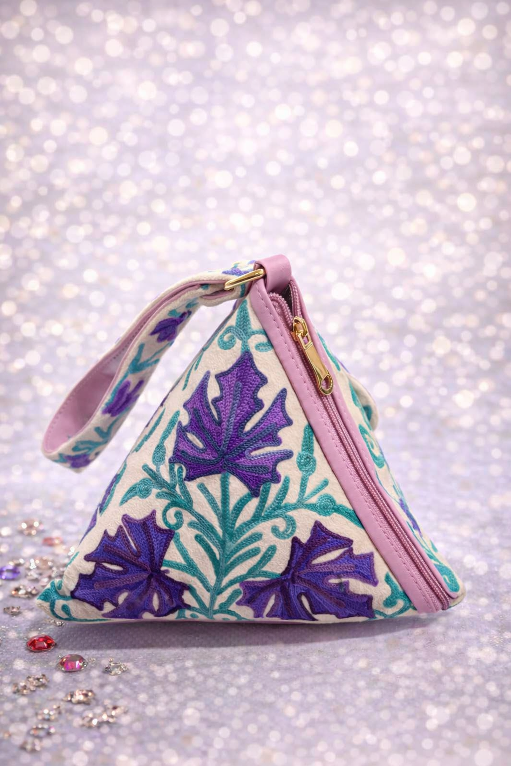 Hand Embroided bag for women , Crewel embroidery, Kashmiri Hand Embroidery ,Ethnic Pyramid handbag / clutch